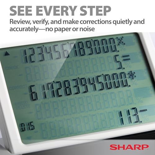 Sharp Paperless Printing Desk Calculator w/Check and Correct, Large 12-Digit LCD Primary Display, Printing Calculator/Adding Machine with Scrolling LCD Display Replacing Paper (EL-1901)