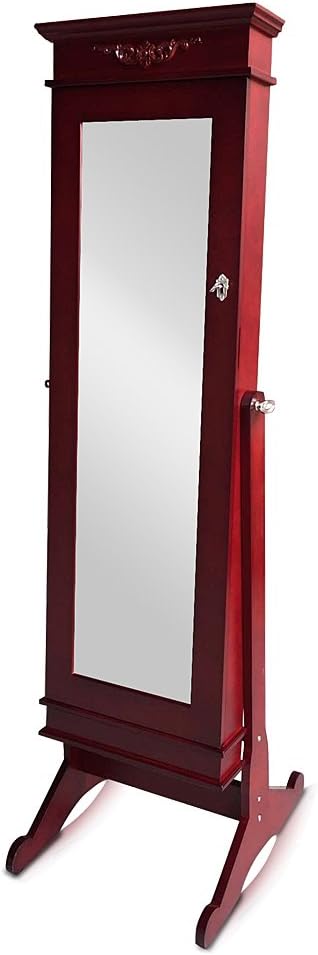 Organizedlife Cherry Stand/Wall Mount Mirrored Jewelry Cabinet Chest Makeup Armoire with Lock