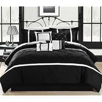 7 Piece Catherine Malandrino Sterling Black White Comforter Set