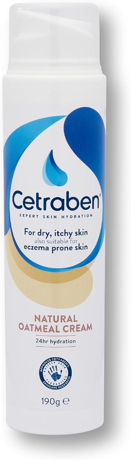 Cetraben Natural Oatmeal Cream, For Dry, Sensitive & Eczema-Prone Skin, Provides 24 Hour Hydration, Soothing, Lightweight and Quick Drying, For Daily use on the Body and Face, 1 x 190g
