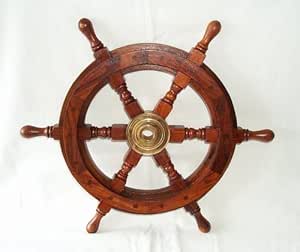 XXL timón hecho a mano con madera y latón, 75 cm: Amazon.es: Hogar