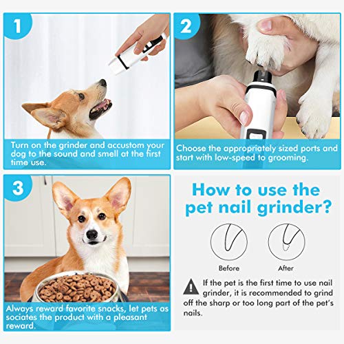 Blusmart Dog Nail Grinder Electric Pet Nail Trimmer Professional Dog Nail Trimmer Rechargeable 2 Speed Painless Paws Grooming Smoothing Quiet Pet Nail Trimmer for Small Medium Large Dog & Cat