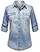 ZENNESSA Women's White Washed Denim Shirts with Roll up Sleeve