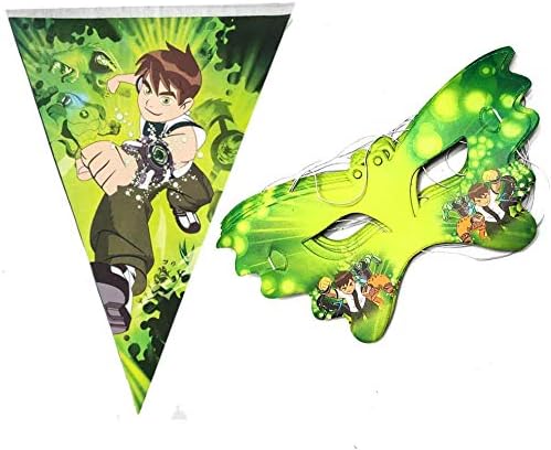 Ben 10 Party Banner Happy Birthday Flag and Mask for Ben 10 Theme Party Decorations