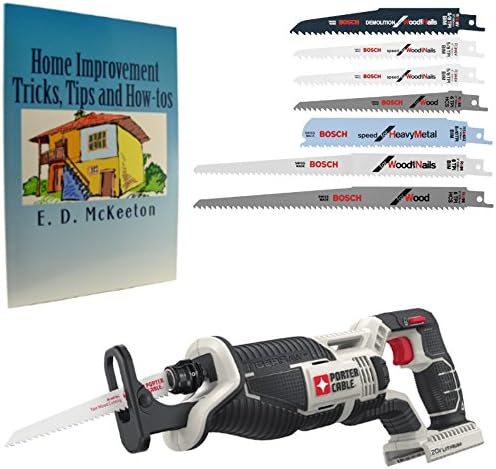 PORTER-CABLE Cordless Reciprocating Saw Bundle, 20-Volt Max Variable Speed with Blade Set and Home Improvement Book (Bare Tool Item)