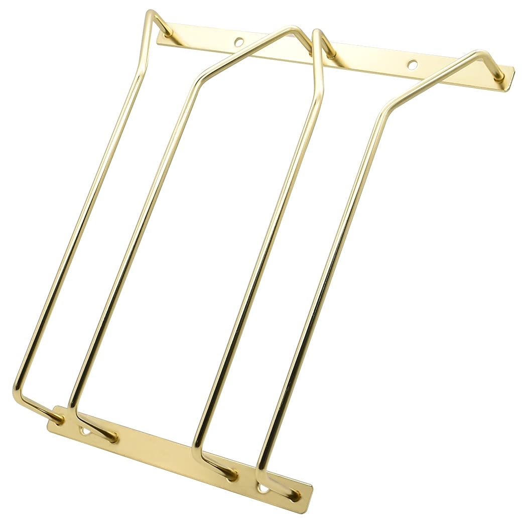 ZOOHOT 24.5cm Wine Glass Rack - Under Cabinet Stemware Wine Glass Holder Glasses Storage Hanger Metal Organizer for Bar Kitchen, Gold Finish (2 Rows, 1 Pack)