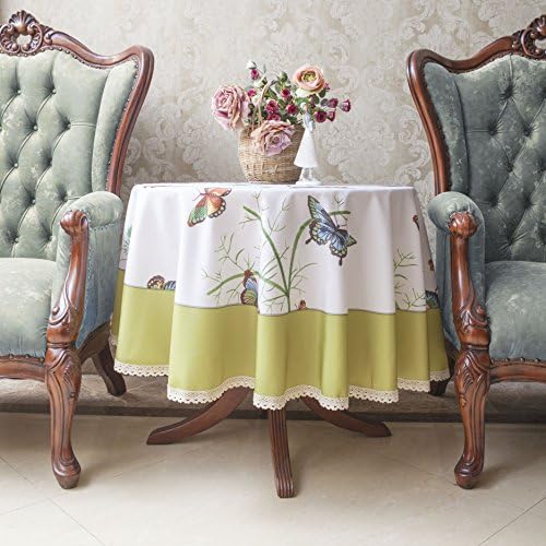 Decorative Butterfly Print Lace Water Resistant Tablecloth Wrinkle Free and Stain Resistant Fabric Tablecloths for Round Table 70 Inch by 70 Inch