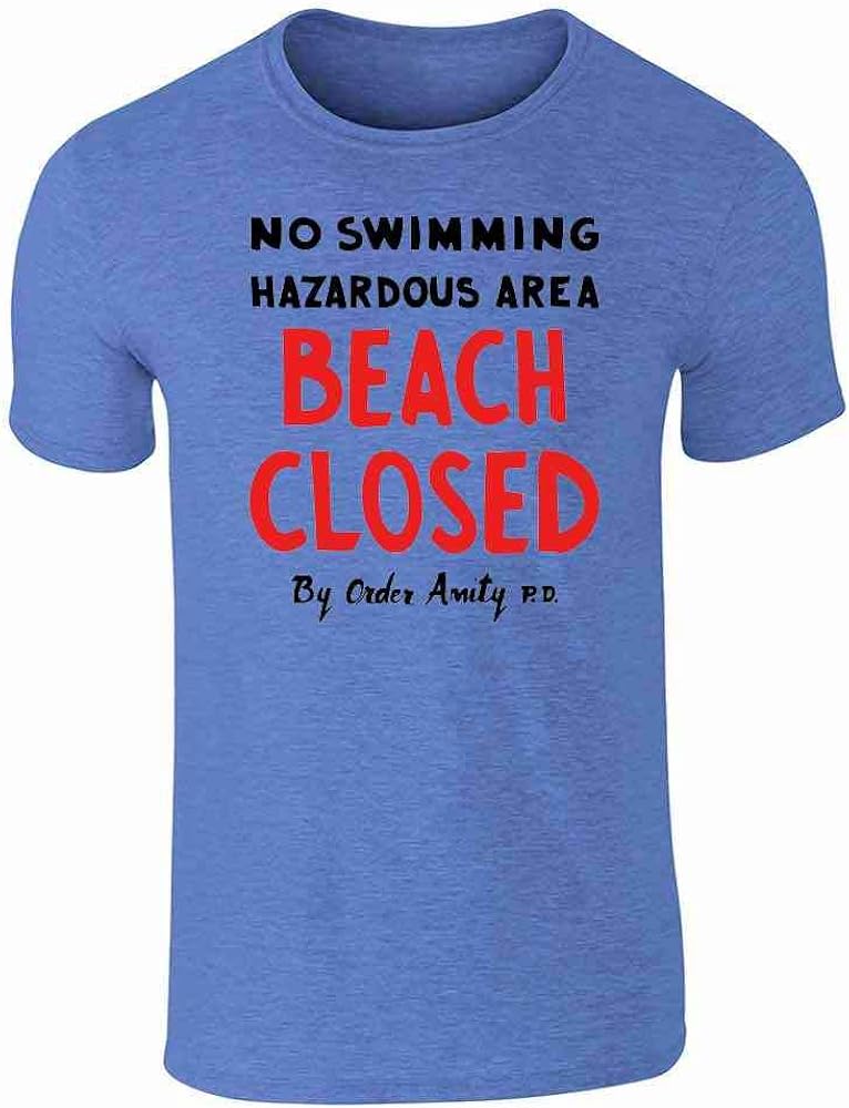 Amazon Com Beach Closed No Swimming Amity Pd Shark Warning Heather Royal Blue L Graphic Tee T Shirt For Men Clothing