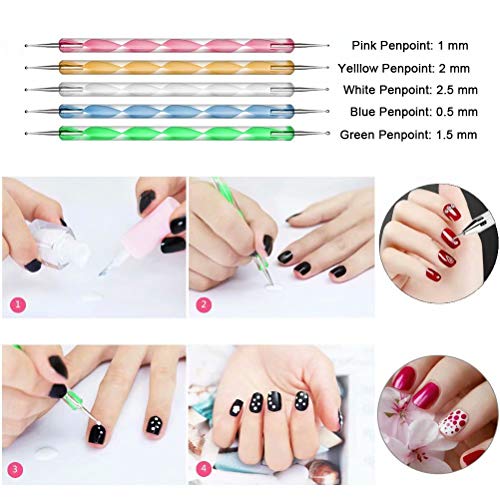 JOYJULY Professional Nail Art Supplies with 15pcs Brush Set, 5pcs Dotting Pen, 2pcs 3D nail diamonds rhinestones Kit, 8pcs Chunky Glitter Sequins for Nail Art/Body Glitter/Cosmetic Face/Hair