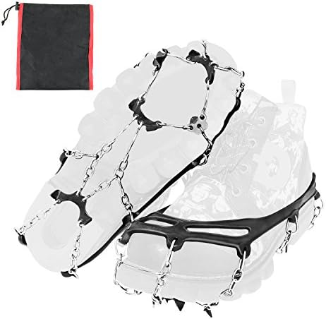 ACVCY Crampons with Cold Steel Spikes, Ice Snow Grips with Crampons Bag for Men Mountaineering Walking, Ice Climbing and Hiking (Black)