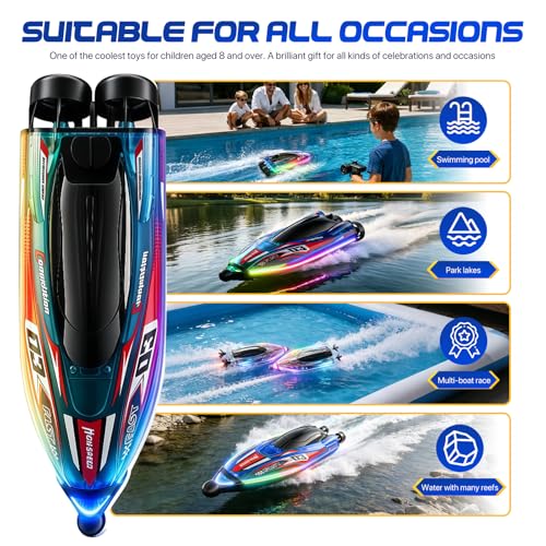 RC Boat Speed 30Km/H Brushless Motor, 360° Automatic Recentring,Rc Boat Led Lights, Shock Resistant And Waterproof, 2.4Ghz Radio Controlled For Kids And Adult