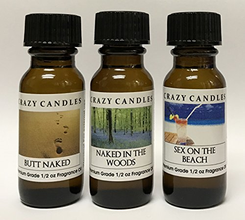 Crazy Candles 3 Bottle Set: 1 Butt Naked, 1 Naked in The Woods, 1 Sex On The Beach 1/2 Fl Oz Each (15ml) Premium Grade…