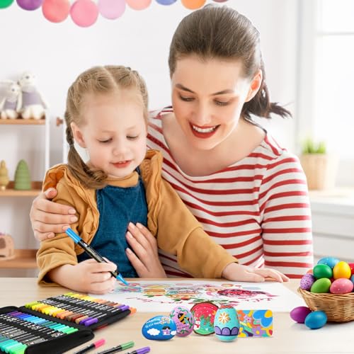 AHIKY 72 Colours Acrylic Markers, Double Ended Acrylic Markers with Fine Tip and Brush, Acrylic Paint Marker Permanent for Stones, Wood, Easter Eggs, Glass, Ceramic, Fabric