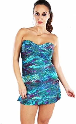Fantasy Figure Plus Size Womens Twist Shirred Curve Control Skater Swimdress