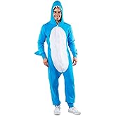 Tipsy Elves Men's Halloween Blue Shark Costume - Funny Halloween Whale Jumpsuit for Adults