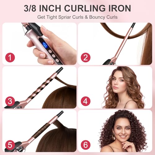 JAETON Curling Wand Hair Curler, Curling Tongs with Clamp, New Upgraded Ceramic Curling Iron, Dual Voltage, Adjustable Temp 100℃-230℃ (9MM)