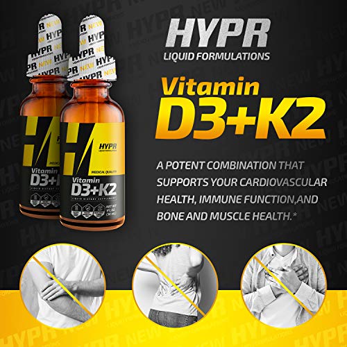 HYPR D3K2 Vitamin D3 + K2 (MK7) Liquid Drops with MCT Oil, Helps