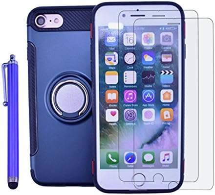 iPhone 8 Shockproof Case ,iPhone 7 Bumper Heavy Duty Dual Layer Protection Cover Kit DiGDry with Kickstand Ring Grip Hold 【Free Screen Protector +Pen】 for iPhone8/iPhone7 (Navy Blue)