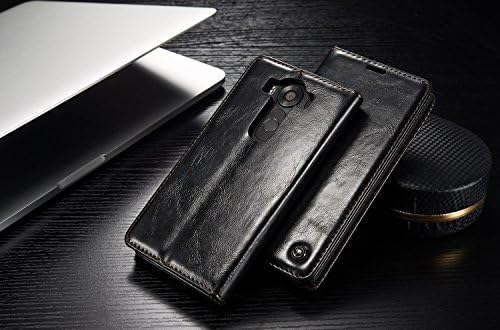 JINXIUS for Phone Cases Cover, Luxury Business Style Solid Color Premium PU Leather Wallet Magnetic Design Flip Folio Protective Case Cover with Card Slot/Stand for LG V10 (Color : Black)