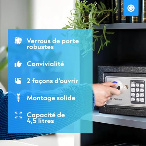 Silvergear Small Code Safe | Steel Safe with Electronic Lock with Digit Code | 2 Keys and Code for Storing Money, Jewellery & Valuables | 17 x 23 x 17 cm | Black