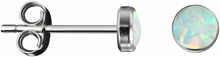 LegendeOpal 4 mm, Titanium Bezel Stud Earrings, For Sensitive Ears No reaction with the skin