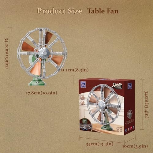 PANTASY Vintage Desk Fan Building Set, Mechanical Oscillating Motorized Brick Fan, Retro Green Desk Decoration Object Collectible for Adults