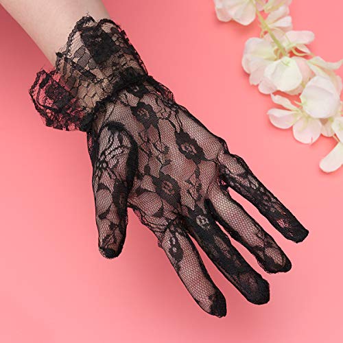 LUOEM 3pcs Lace Eye Mask Blindfold and Black Lace Gloves Fancy Role Play Costume Nightclub Mask for Women Cosplay Party Accessories