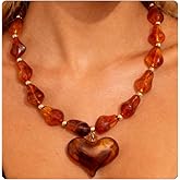 FILMOON Chunky Big Heart Necklace for Women Exaggerated Statement Puffy Heart Pendant Necklace Acrylic Resin Beaded Choker Jewelry Gift