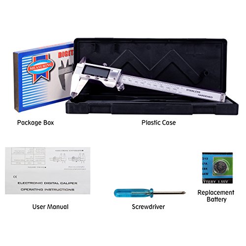 Electronic Digital Caliper Measuring Tool, Sibaok Hardened Stainless Steel with Auto-Off LCD Display Screen Vernier Caliper, Precision Measuring Metric or Imperial Format 6 Inch/150 mm Tools - Thumbnail 3
