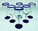 Mexican Glass, Wine, Hand Blown, Blue Rim (Set of 6) 14 OzF