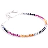 OdrillionGems Natural Multi Color Sapphire Gemstones Bolo Bracelet, Mirco-Faceted Beads, Healing Crystals, 925 Sterling Silver, Handmade, Adjustable Slider, Women Jewelry, Valentine Gifts, Size-10