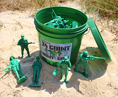 Well Pack Box Green Bucket of 24 Giant Army Men Tall Action Figures Soldiers Perfect for Sandbox Bathtub Party