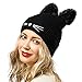 EVRFELAN Black Cat Ears Hats Embroidered Warm Knit Crochet Beanies Wool Cute Fashion Skull Cap for Women Girls in Fall Winter (Medium, Black)