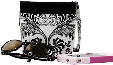 Cellphone Car Caddy - CENTER CONSOLE GEARSHIFT Style (BLACK OILCLOTH TOILE) Wipeable Black Oilcloth Lining by GreenGoose Car Bags (Tall)