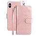 PASONOMI iPhone X Case, iPhone X Wallet Case with Detachable SlimCase - [Folio Style] PU Leather Wallet case with ID&Card Holder Slot Wrist Strap for Apple iPhone X 5.8 inch 2017 (Rose Gold)