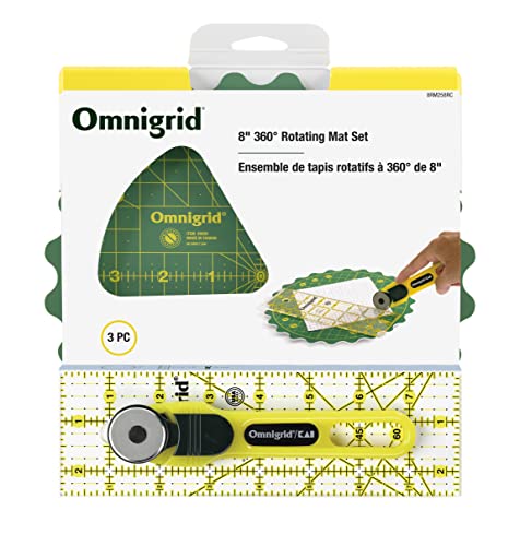 Omnigrid 8" 360° Rotating Mat Set with Self-Healing Cutting Mat, Ruler, and Rot…