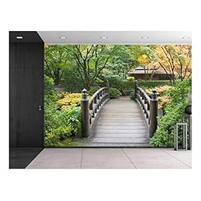 Wall26 - Bridge on a Serene Japanese Garden Surrounded by Trees - Wall Mural, Removable Sticker, Home Decor - 66x96 inches