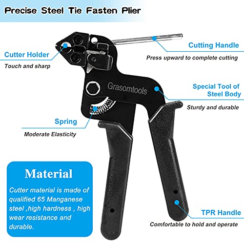 Stainless Steel Cable Tie Gun & Slide Tie Tool, Metal Tie Gun with 200pcs 4.6*270mm Stainless Steel Cable Ties