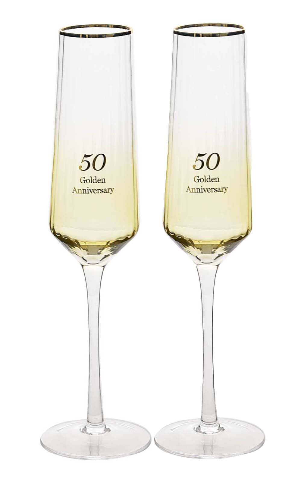 Widdop and Co Amore by Juliana Set of 2 Flute Rippled Glasses in Gift Box - (50th Anniversary)