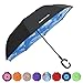 AmaGo Inverted Umbrella – Reverse Double Layer Long Umbrella, C-Shape Handle & Self-Stand to Spare Hands, Inside-Out Fold to Keep Cars & Drivers Dry, Carrying Bag for Easy Traveling