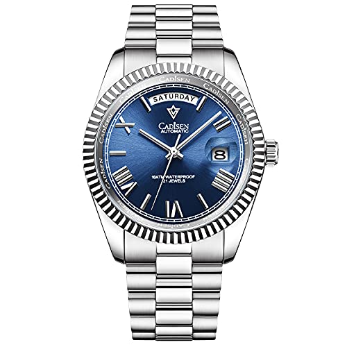 CADISEN Automatik Uhr Herren Mechanische Automatikuhr Saphirglas Und Edelstahlarmband Uhr (Blau)