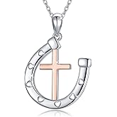 MEDWISE Faith Cross Sterling Silver Horseshoe Pendant Necklace - Silver/Gold for Women Horse Lovers