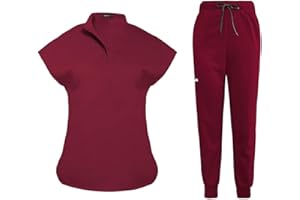 niaahinn Scrubs Set for Women Nurse Uniform Jogger Suit Stretch Top & Pants with Multi Pocket for Nurse Esthetician Workwear