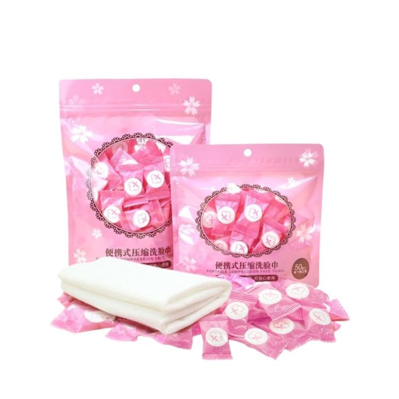 London Express Compressed Towels Tablets Disposable Cotton Towel Napkin Mini Face Hands Wipes Portable Compact Tissue for Travelling Gym Camping Hiking Outdoor Sports Salon (50 Pcs (Pack of 1))