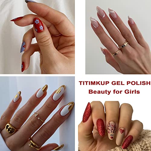 TITIMKUP Christmas Gel Nail Polish Set, 6 Colors Burgundy Red White Gel Polish Set Silver Glitter Soak Off UV LED Nail Gel Polish Kit New Year Gel Varnish Manicure Kit Gift Box Set for Christmas Day and Girls