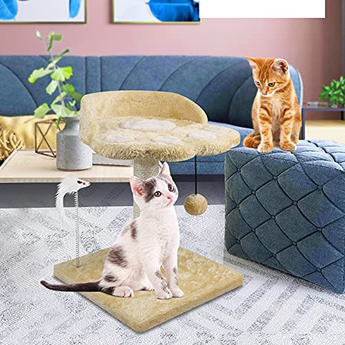 67i Cat Tree Cat Tower with Natural Sisal Scratching Posts Cat Activity Platform Furniture with Hanging Ball and Spring Plush Mouse Toys for Kitten Small Cats (Beige, D-Beige)
