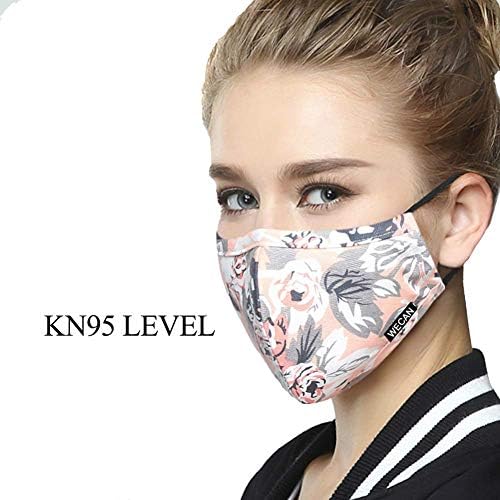Dust Masks with Replaceable Filter,Freely Breathable PM2.5 Anti Pollution Cotton Mouth Mask for Men Women, Washable and Reusable Mouth Cover,Women Flower