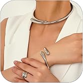 NOVYRA Chunky Gold Choker Necklace Bracelets Ring for Women Statement Golden/Silver Teardrop Open Cuff Collar Necklace Minimalist Fashion Jewelry Set Accessories for Women