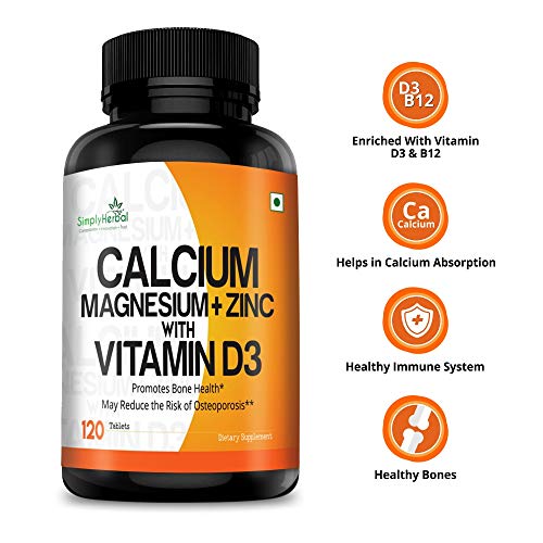 Simply Herbal Calcium Magnesium Zinc Vitamin D3 Supplement Tablet for Men & Women With Vitamin B12 Promote Bone Density & Muscle Growth Helps to Fight Bone Loss 120 Tablets 1 Simply Herbal Calcium Magnesium Zinc Vitamin D3 Supplement Tablet for Men & Women With Vitamin B12 Promote Bone Density & Muscle Growth Helps to Fight Bone Loss 120 Tablets