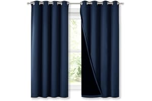 NICETOWN 100% Blackout Curtain Panels, Thermal Insulated Black Liner Curtains for Nursery Room, Noise Reducing and Heat Block